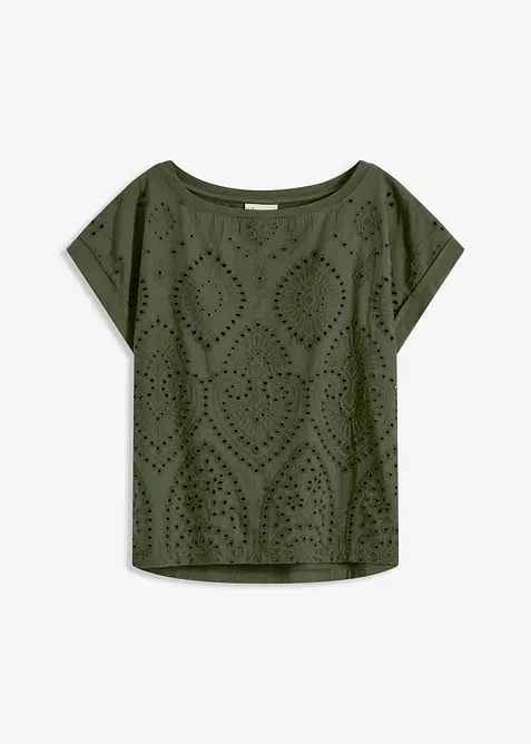 Shirt mit Lochspitze in grün von vorne - bonprix