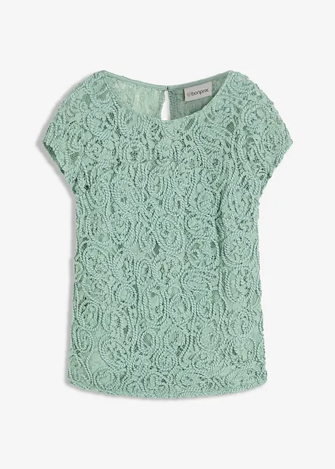 Blusenshirt mit Spitze in grün von vorne - bonprix