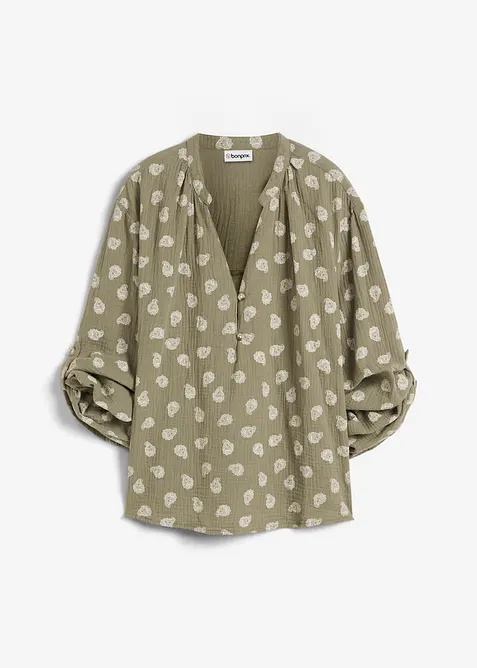 Musselin-Bluse aus reiner Baumwolle in grün von vorne - bonprix