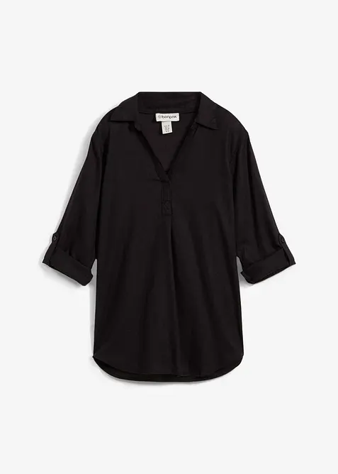 3/4-Arm Bluse aus luftigem Leinen-Mix in schwarz von vorne - bonprix