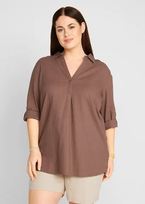Leinen-Bluse, 3/4-Arm in braun von vorne (im Anschnitt) - bonprix