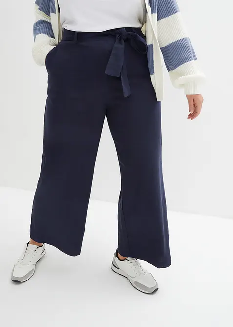 Culotte aus luftigem Leinen-Mix in blau von vorne - bonprix