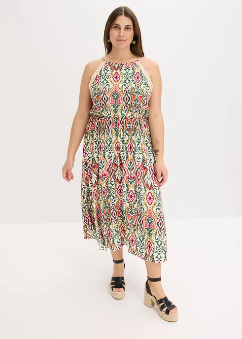 Midikleid mit Spitze in beige von vorne (Totalaufnahme) - bonprix