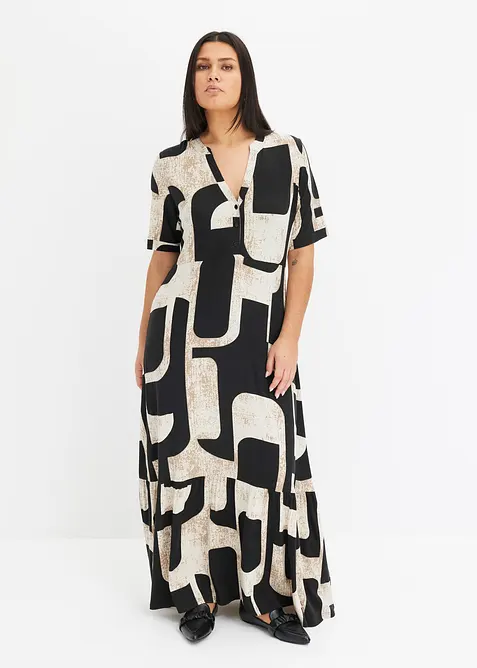 Maxikleid aus softem Viskose-Mix in schwarz von vorne (Totalaufnahme) - bonprix
