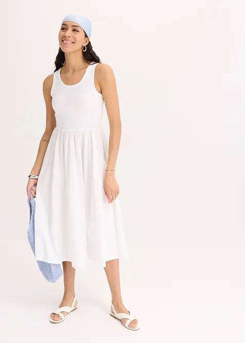 Jerseykleid im Materialmix in weiß im Look von vorne (Totalaufnahme) - bonprix