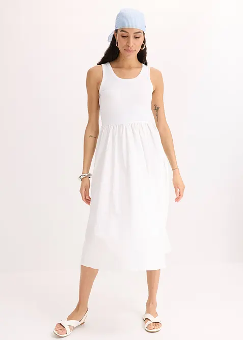 Jerseykleid im Materialmix in weiß von vorne (Totalaufnahme) - bonprix
