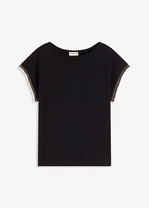 Shirt aus reiner Baumwolle in schwarz von vorne - bonprix