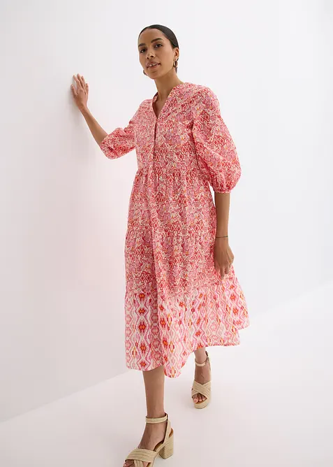 Midikleid aus leichter Baumwolle in rot von vorne (Totalaufnahme) - bonprix