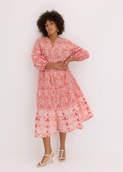 Midikleid aus leichter Baumwolle in rot von vorne (Totalaufnahme) - bonprix