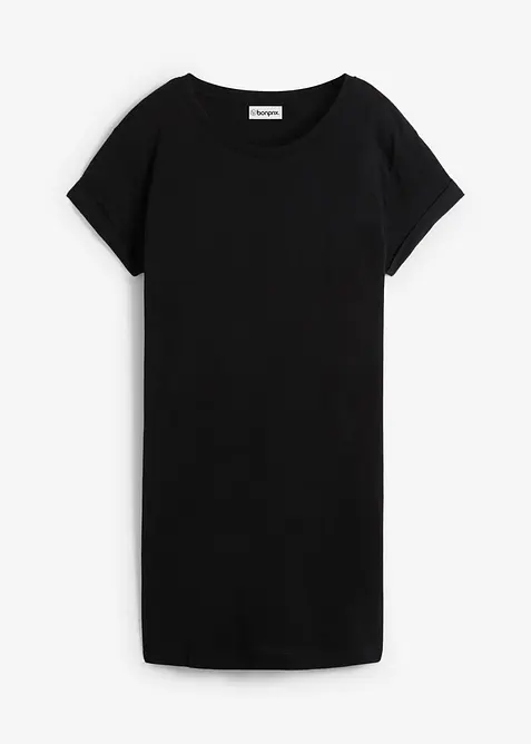 Boxy-Longshirt mit kurzen Ärmeln in schwarz von vorne - bonprix