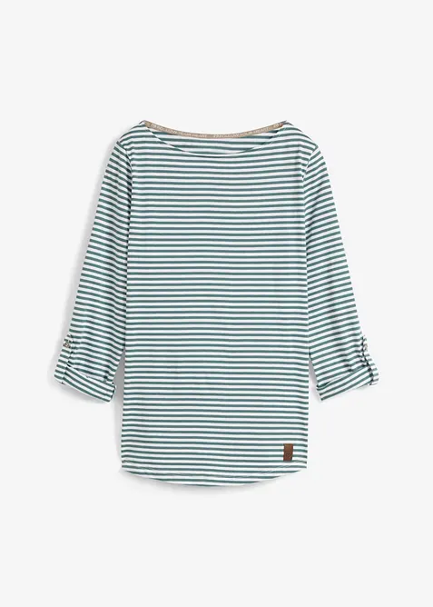Langarmshirt aus reiner Baumwolle in petrol von vorne - bonprix