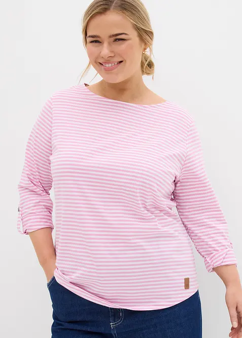 Langarmshirt aus reiner Baumwolle in rosa von vorne (im Anschnitt) - bonprix