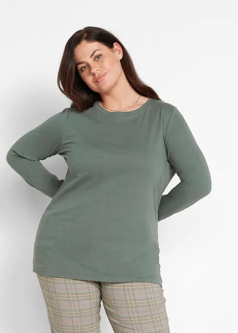 Longshirt mit Rundhalsausschnitt, Langarm (5er Pack) in grün von vorne (im Anschnitt) - bonprix