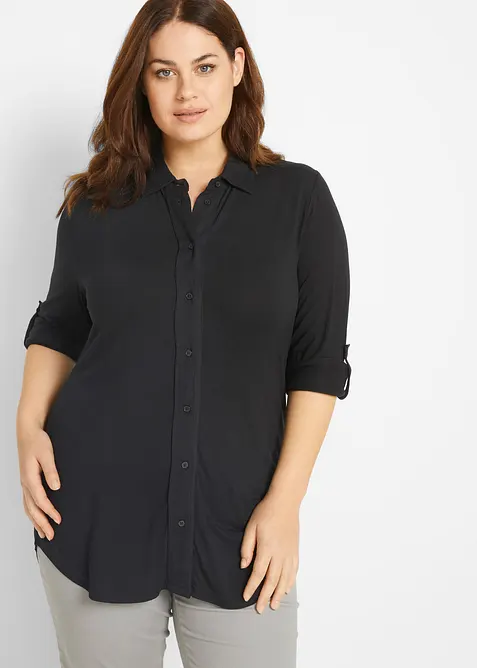 Jersey-Shirtbluse, lang in schwarz von vorne (im Anschnitt) - bonprix
