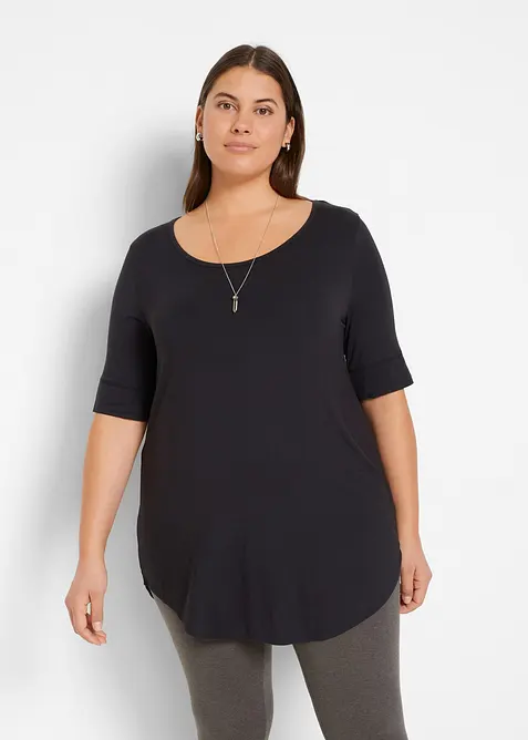 Long-Shirt aus softer Viskose in schwarz von vorne (im Anschnitt) - bonprix