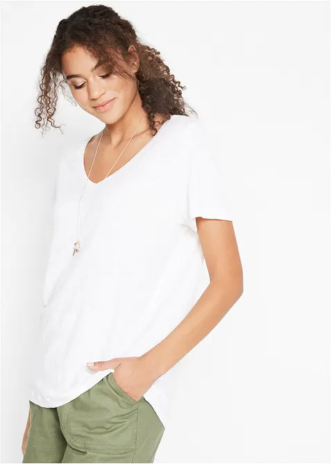T-Shirt aus reinem Leinen in weiß von vorne (im Anschnitt) - bonprix