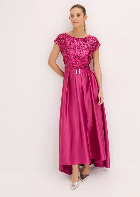 Abendkleid aus glänzendem Satin mit Pailletten in pink von vorne (Totalaufnahme) - bonprix