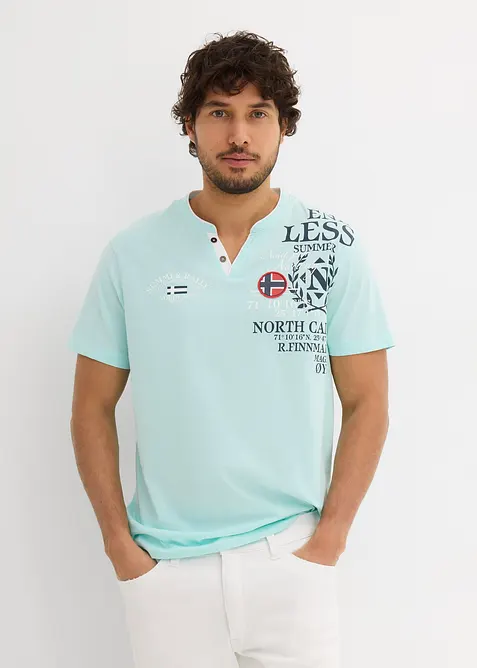 Henleyshirt mit V-Ausschnitt in blau von vorne (im Anschnitt) - bonprix