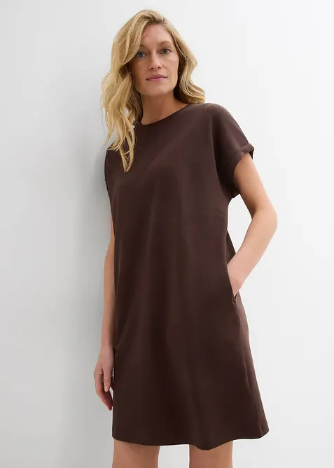 Shirtkleid aus schwerer reiner Bio-Baumwolle in braun von vorne (Totalaufnahme) - bonprix