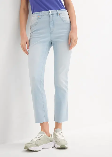 Bootcut-Jeans High Waist, cropped in blau von vorne - bonprix