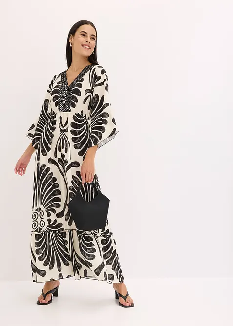 Maxikleid aus fließender Viskose in schwarz im Look von vorne (Totalaufnahme) - bonprix