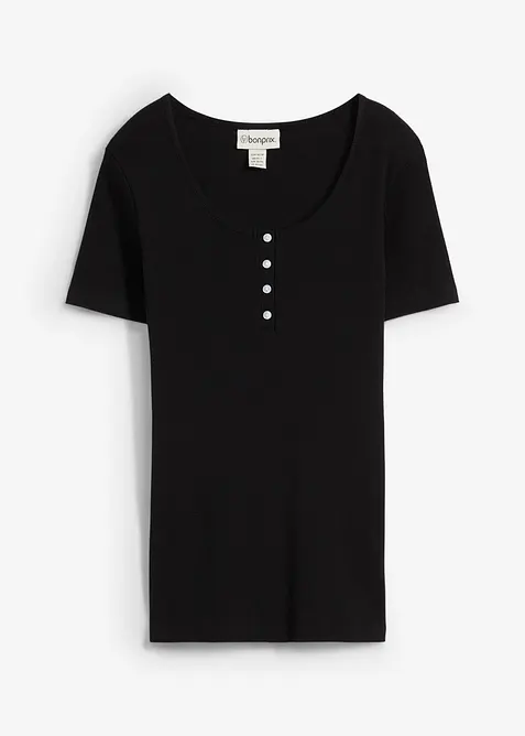 Henleyshirt aus reiner Bio-Baumwolle in schwarz von vorne - bonprix
