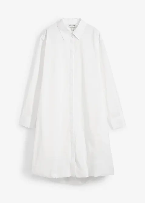Hemdblusenkleid mit Ballonsaum aus reiner Baumwolle in weiß von vorne - bonprix