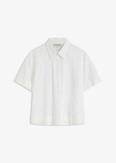 Bluse mit Lochstickerei in weiß von vorne - bonprix
