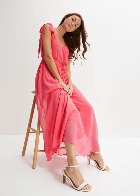 Chiffonkleid mit Schleifendetails in pink im Look von vorne (Totalaufnahme) - bonprix