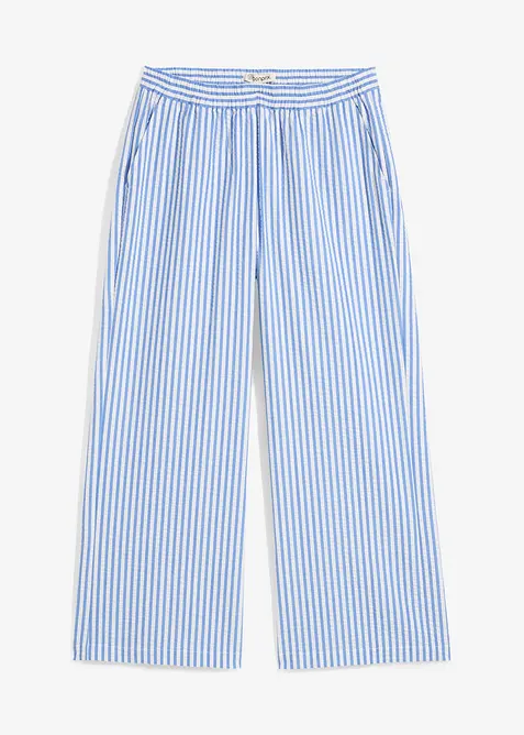 Seersucker-Palazzo-Hose aus reiner Baumwolle in blau von vorne - bonprix