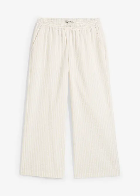 7/8-Seersucker-Palazzo-Hose aus reiner Baumwolle in beige von vorne - bonprix