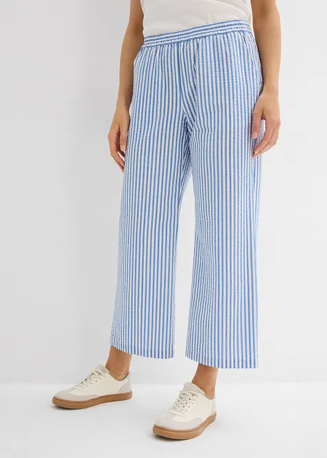 Seersucker-Palazzo-Hose aus reiner Baumwolle in blau von vorne - bonprix