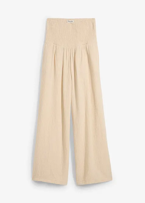 Musselin-Palazzo-Hose aus reiner Baumwolle in beige von vorne - bonprix