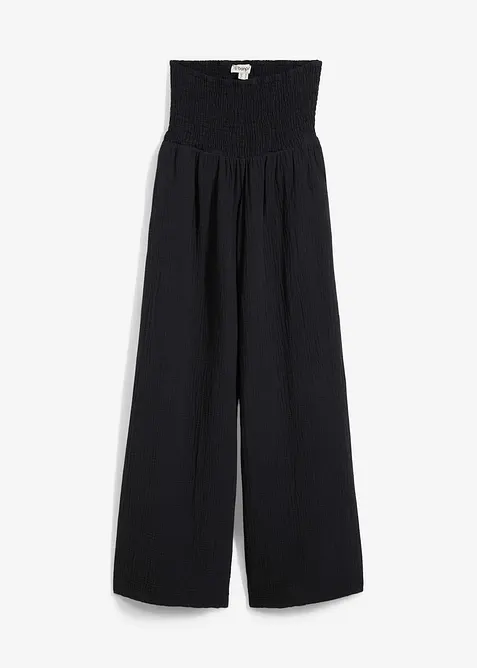 Musselin-Palazzo-Hose aus reiner Baumwolle in schwarz von vorne - bonprix