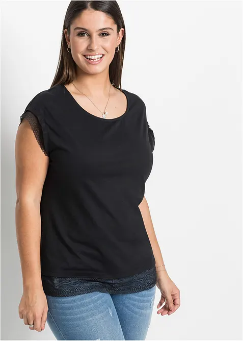 Boxy-Shirt aus reiner Bio-Baumwolle in schwarz von vorne (im Anschnitt) - bonprix