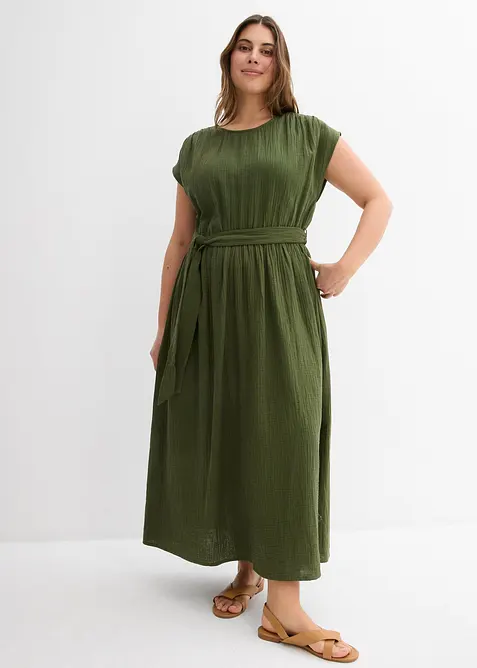 Midikleid aus reiner Baumwolle in grün von vorne (Totalaufnahme) - bonprix