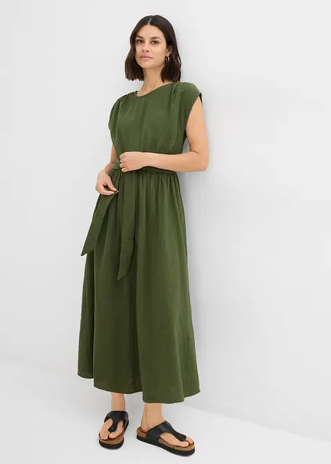 Midikleid aus reiner Baumwolle in grün von vorne (Totalaufnahme) - bonprix