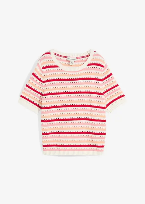 Ajour-Strickshirt aus Baumwoll-Mix in weiß von vorne - bonprix