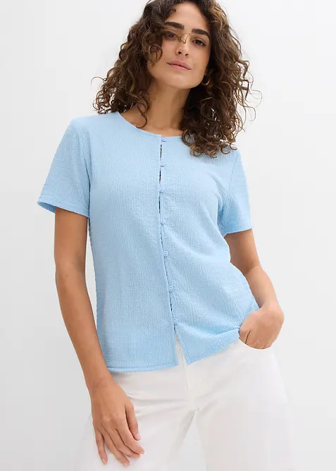 Shirt mit Struktur und Knopfleiste in blau von vorne (im Anschnitt) - bonprix