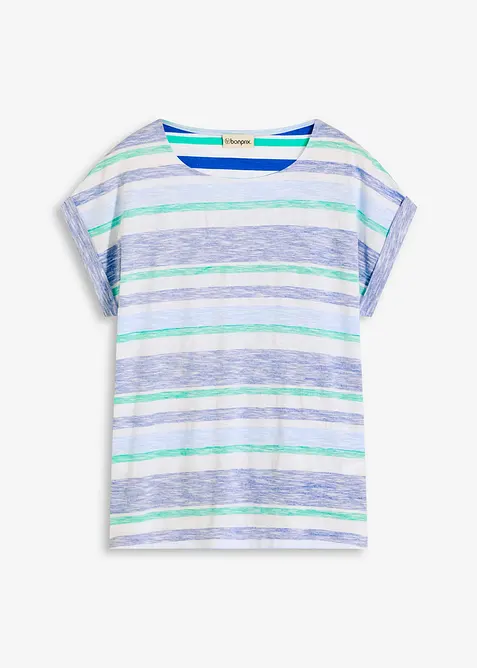 T-Shirt aus reiner Bio-Baumwolle in blau von vorne - bonprix