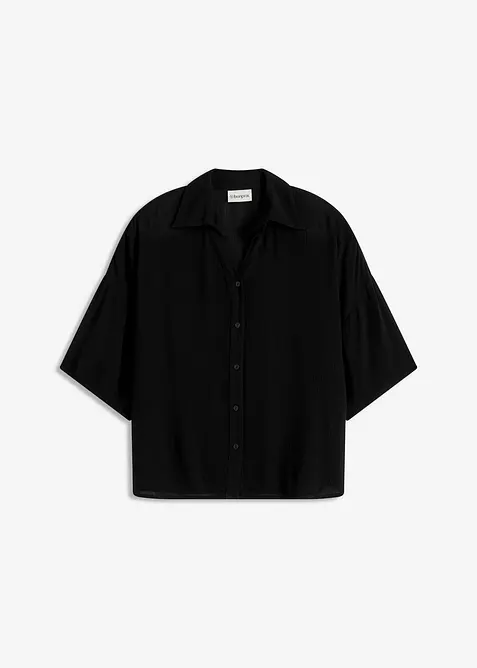 Kurze Strandbluse aus fließender Viskose in schwarz von vorne - bonprix