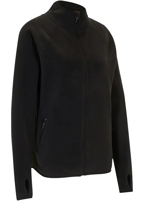 Fleecejacke mit Reißverschluss-Taschen in schwarz von vorne - bonprix