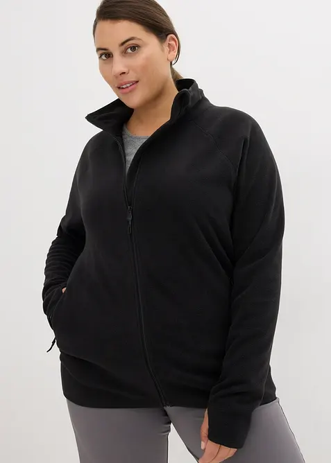 Fleecejacke mit Reißverschluss-Taschen in schwarz von vorne (im Anschnitt) - bonprix