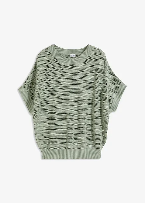 Oversize-Pullover aus Baumwoll-Mix in grün von vorne - bonprix