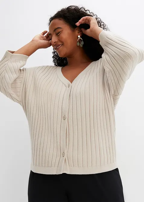 Strickjacke aus Viskose-Mix in grau von vorne (im Anschnitt) - bonprix