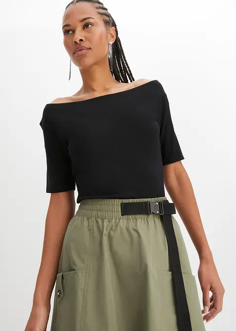 Carmenshirt in Viskose-Mix in schwarz von vorne (im Anschnitt) - bonprix