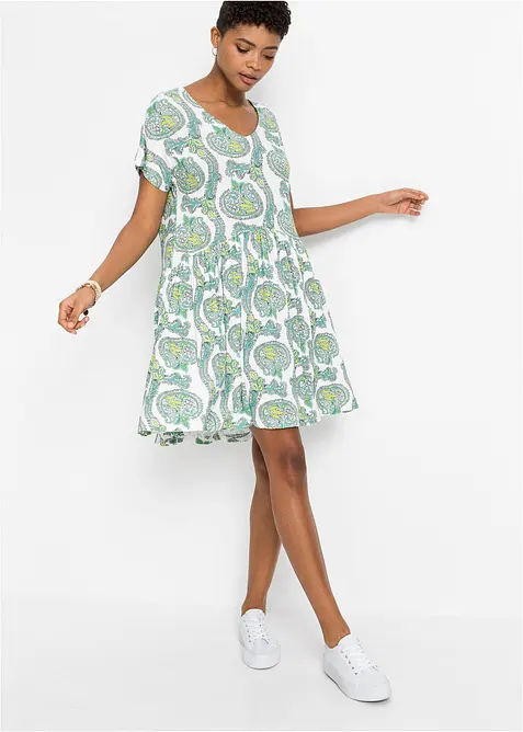 Shirtkleid aus elastischem Viskose-Mix in weiß von vorne (Totalaufnahme) - bonprix