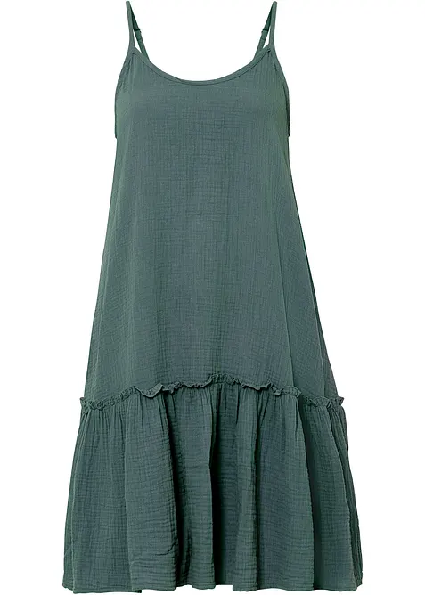 Musselin-Trägerkleid aus reiner Baumwolle in grün von vorne - bonprix