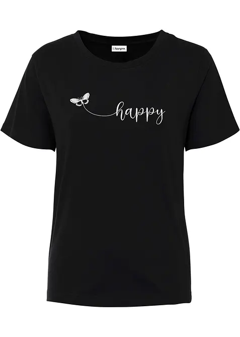 T-Shirt aus reiner Baumwolle in schwarz von vorne - bonprix