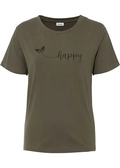 T-Shirt aus reiner Baumwolle in grün von vorne - bonprix